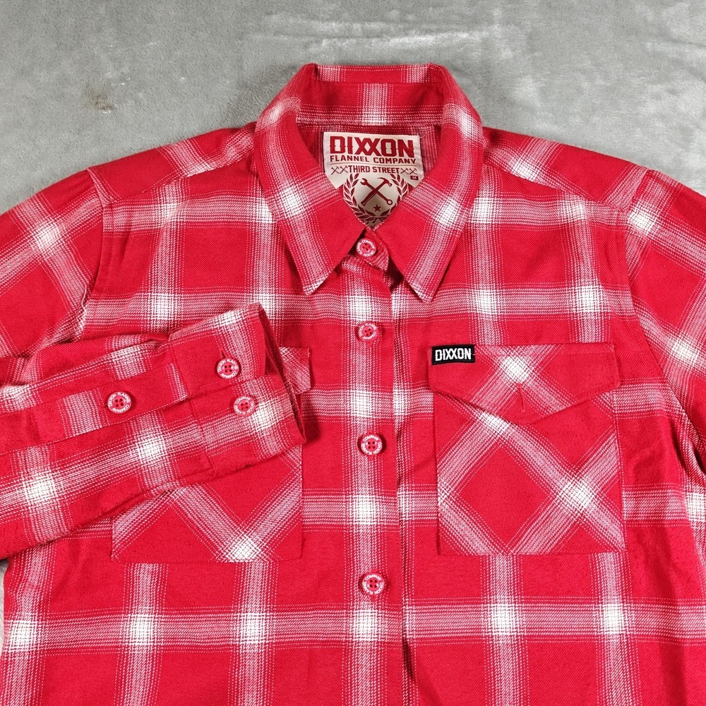 Dixxon Flannel Shirt‎ Mens Medium Red White Plaid Third Street Button Up D Tech